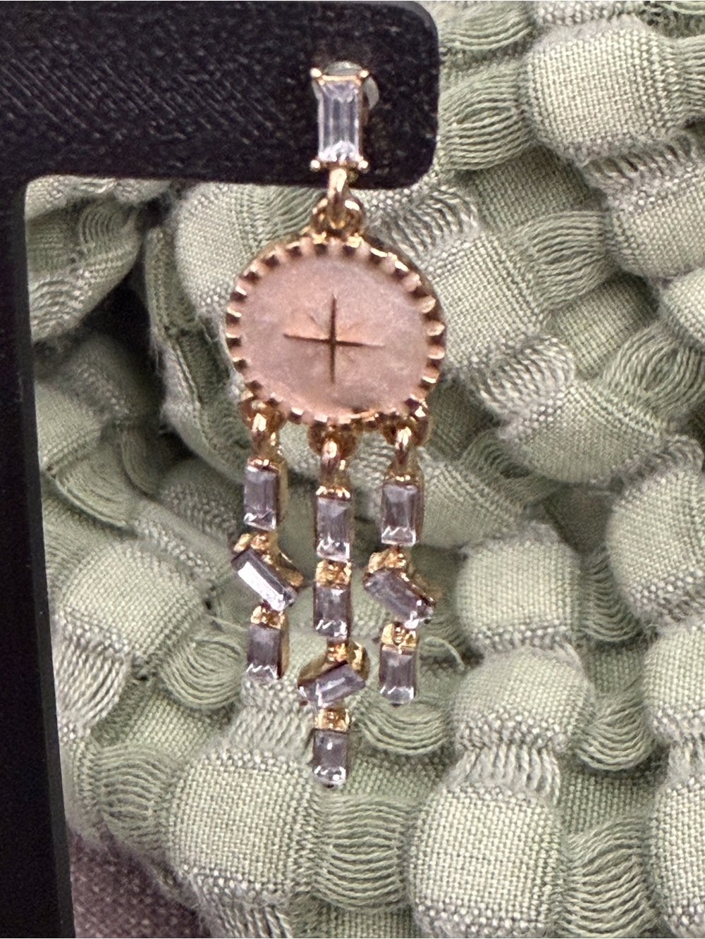 Crystal Cross Chandelier Earrings Gold Tone Statement Dangles - Picture 2 of 3